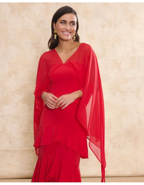 Red strapless neckline and multiposition shawl top for a...