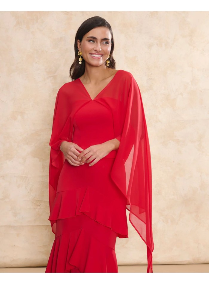 Encolure bustier rouge et châle multipositions