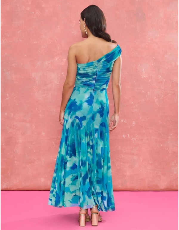 Top de invitada con escote asimétrico drapeado en tejido... 2