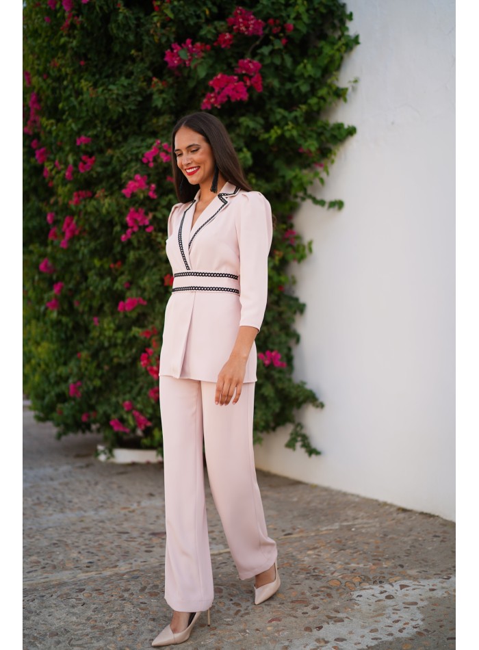 Two-piece set with lacing belt and embroidery...