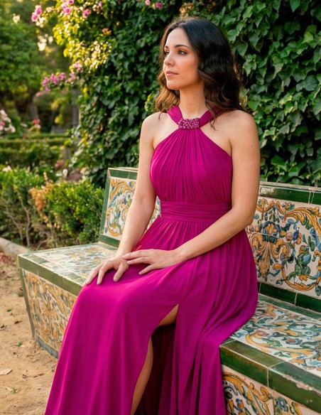 vestido de graduación largo super favorecedor en color buganvilla