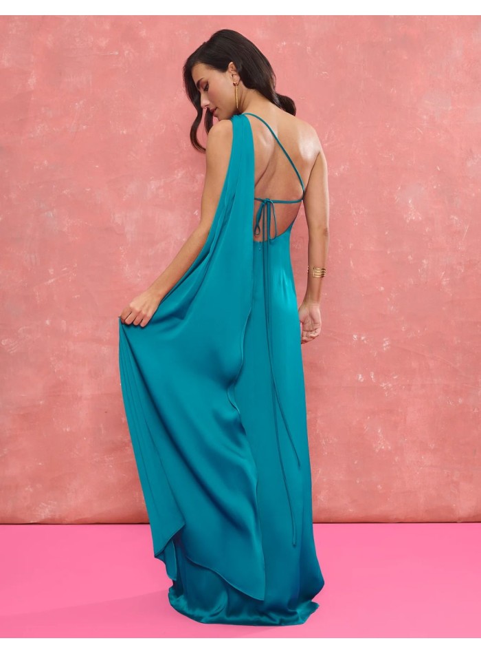 Turquoise long guest dress with asymmetrical...