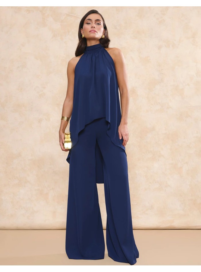 High-waist navy guest pants with palazzo cut