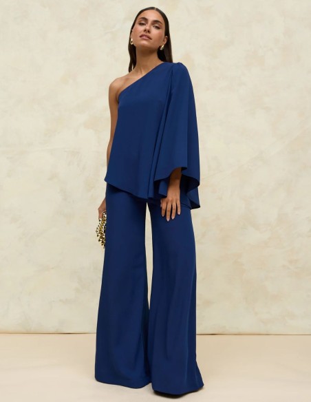High-waist navy guest pants with palazzo cut