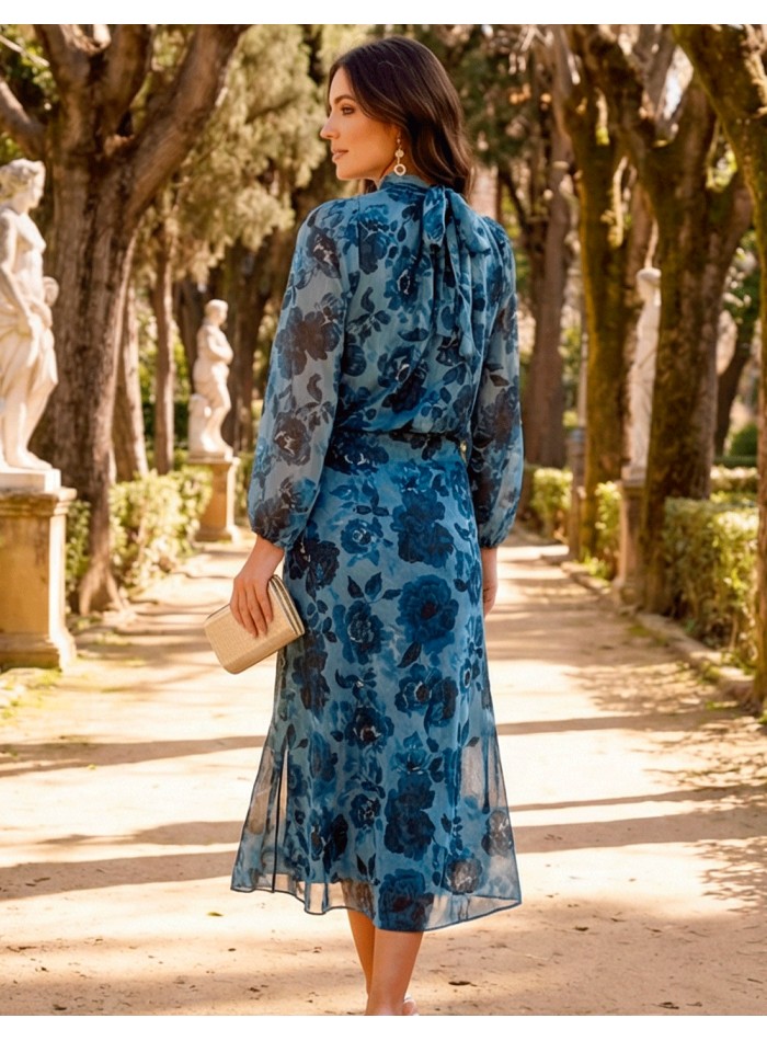 wedding Guest ensemble in blue tones with large...