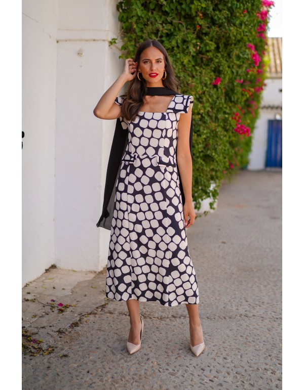 Printed midi dress with square neckline