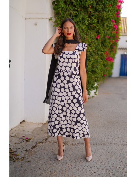 Robe midi imprimée à encolure carrée