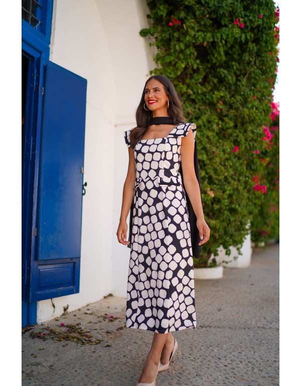 Vestido midi estampado con escote cuadrado 2
