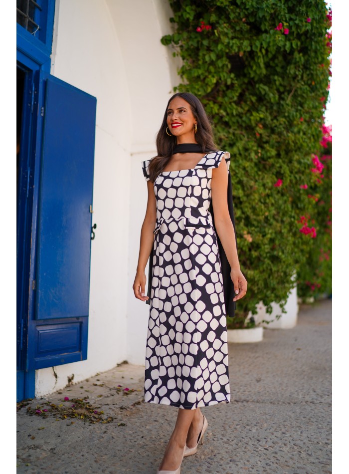 Robe midi imprimée à encolure carrée