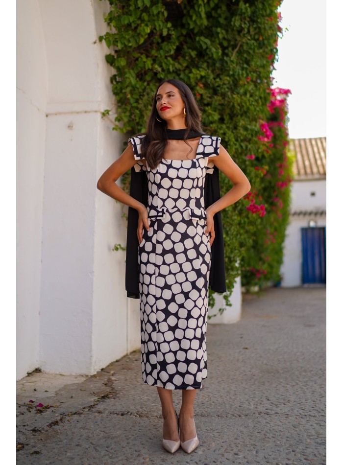 Robe midi imprimée à encolure carrée