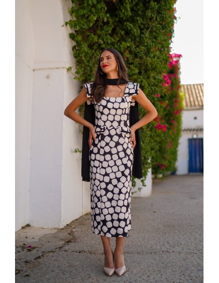 Vestido midi estampado con escote cuadrado para bodas