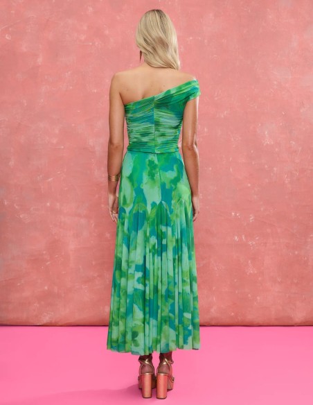 Green printed midi skirt with godets cut and green print