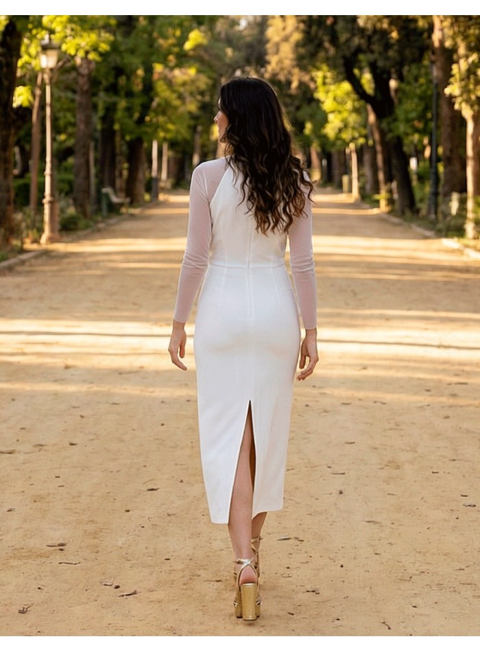 White midi guest dress with crossover neckline...