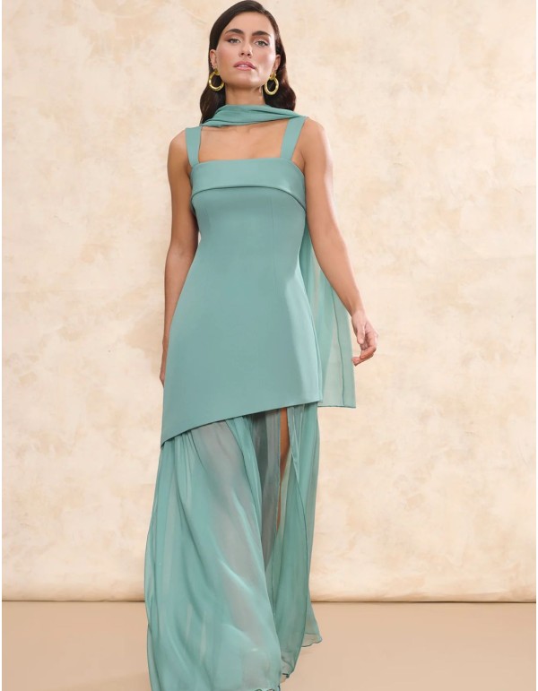 Powdered green shawl in chiffon fabric 2