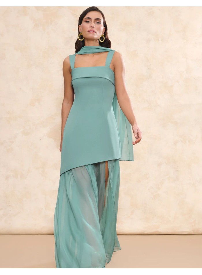 Powdered green shawl in chiffon fabric