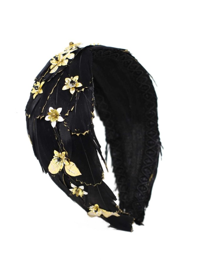 Guest headband with feathers and jeweled pieces