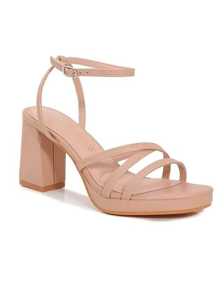 Beige-nude strappy sandals with platform and...