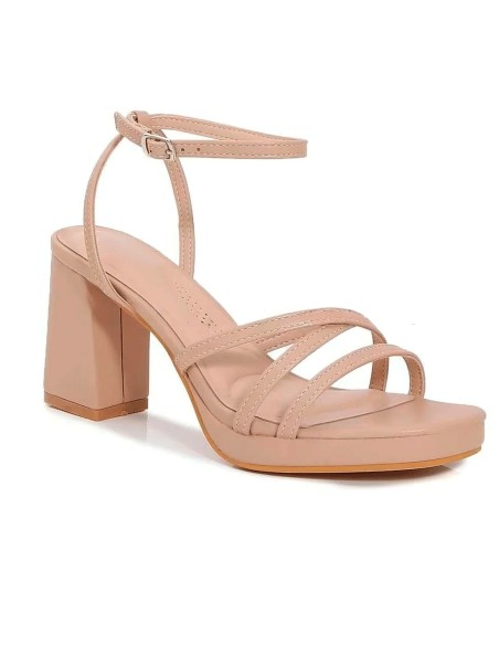 Beige-nude strappy sandals with platform and comfortable heel