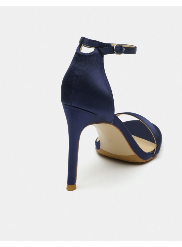 Satin fabric heeled sandal with buckle fastening