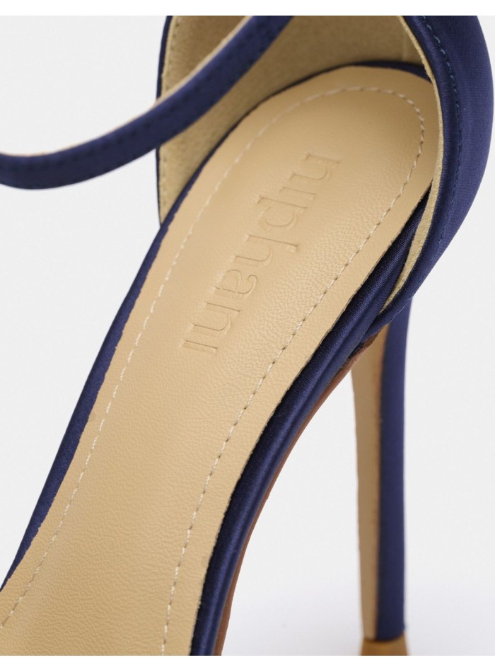 Satin fabric heeled sandal with buckle fastening