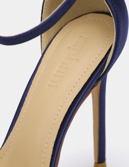 Satin fabric heeled sandal with buckle fastening