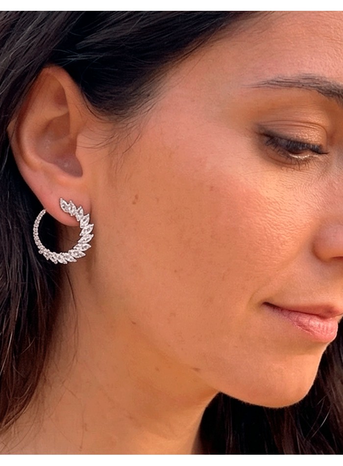 Boucles d'oreilles en argent avec cristaux et feuilles