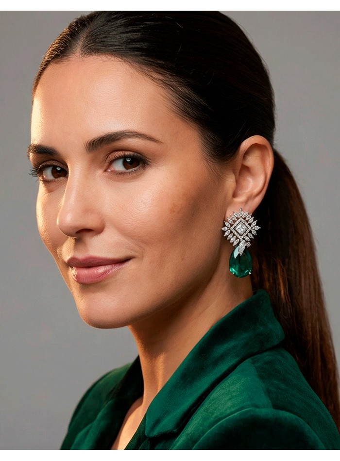 Handmade emerald green earrings with natural crystals and semiprecious stones