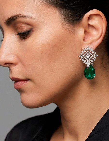 Handmade emerald green earrings with natural crystals and semiprecious stones