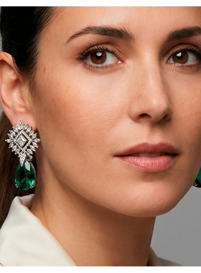 Pendientes Verde Esmeralda Artesanales con Cristales Naturales para invitada boda