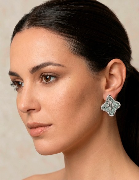 Pendientes Flor de Loto con Piedras Semipreciosas en Verde Menta