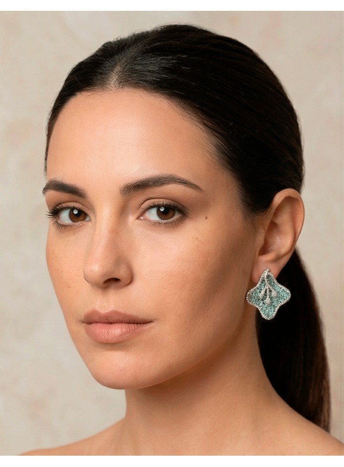 Boucles d'oreilles Fleur de Lotus avec pierres...