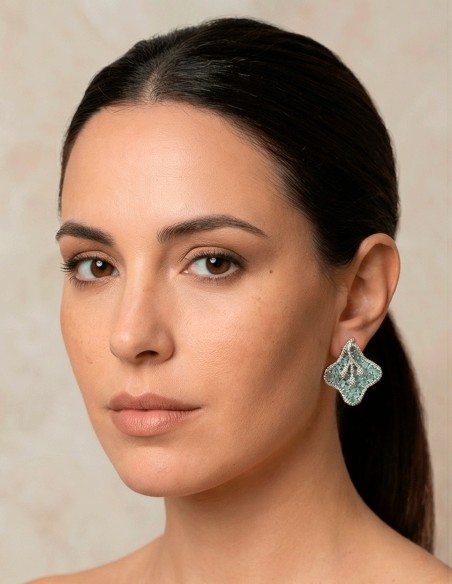 Lotus Flower Earrings with Semiprecious Stones in Mint Green