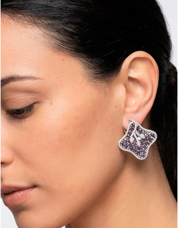 Boucles d'oreilles fleurs de lotus avec pierres semi-précieuses de couleur lilas 2