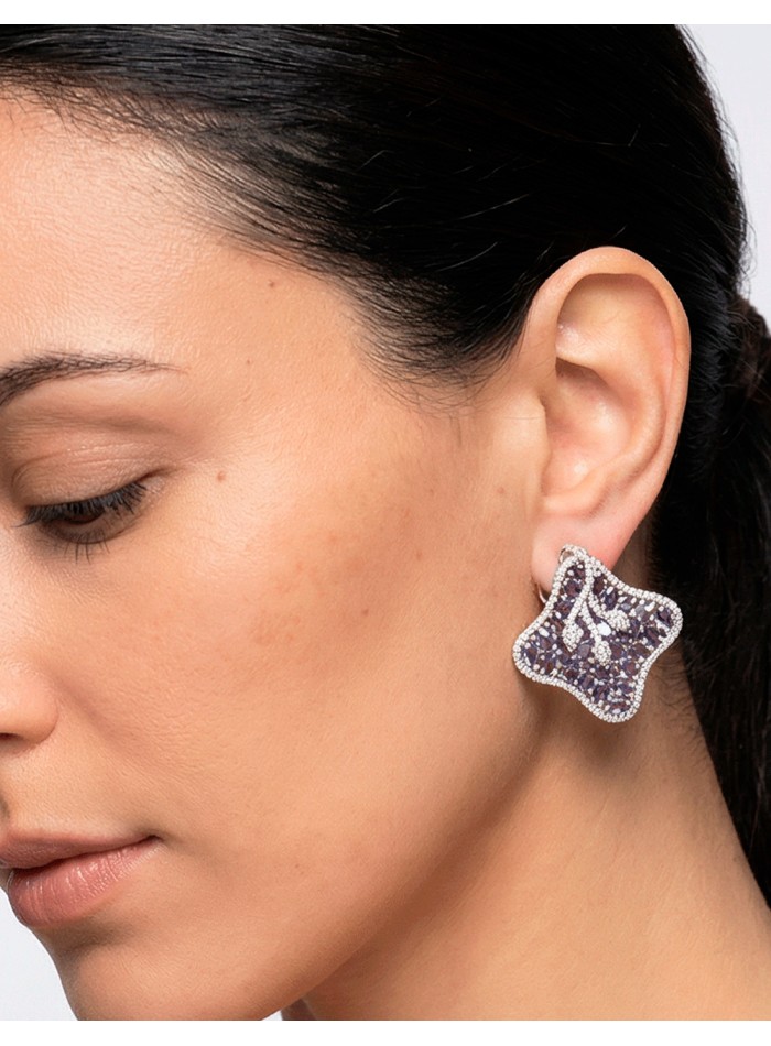 Boucles d'oreilles fleurs de lotus avec pierres...