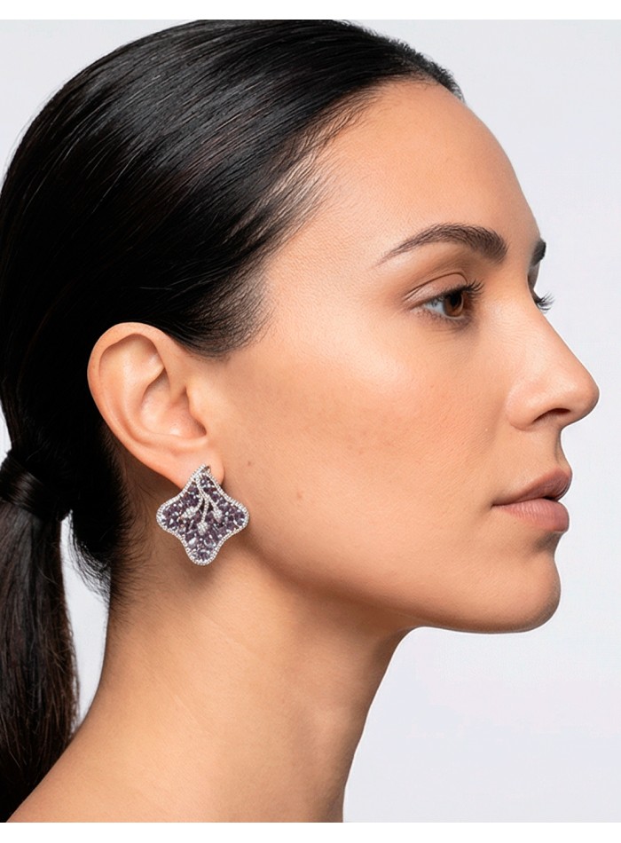 Boucles d'oreilles fleurs de lotus avec pierres...