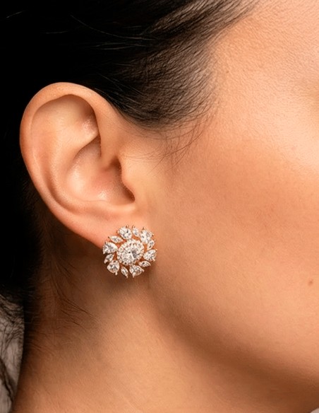 Handcrafted Flower Shaped Earrings with Gold Plating and Natural Crystals