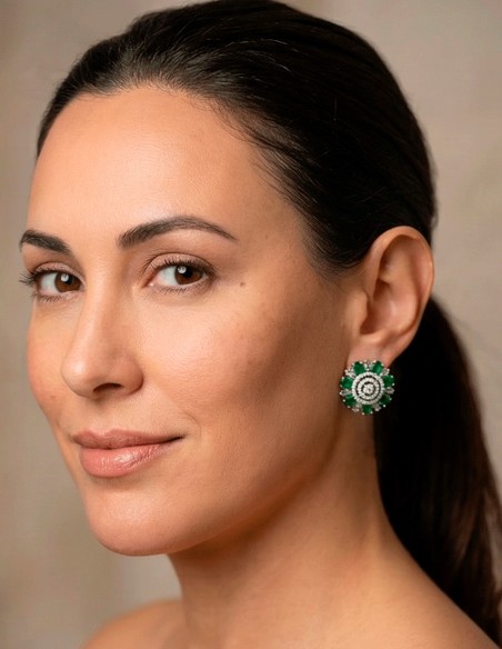 Handcrafted Earrings Rhodium Plated with Green Semiprecious Stones