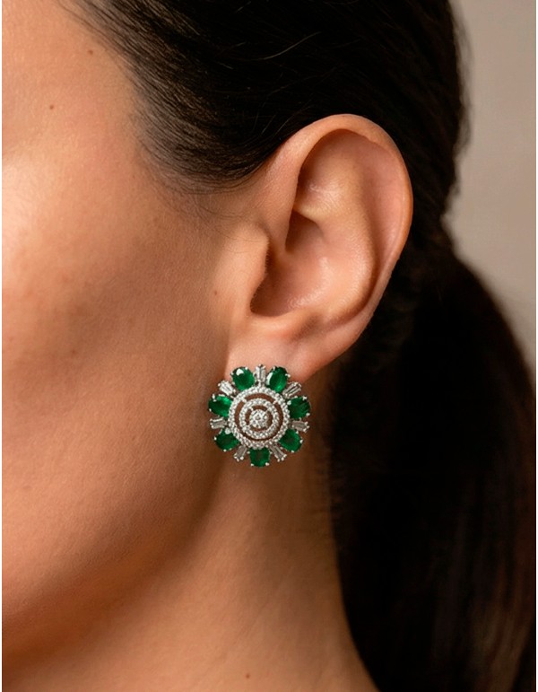 Handcrafted Earrings Rhodium Plated with Green Semiprecious Stones 2