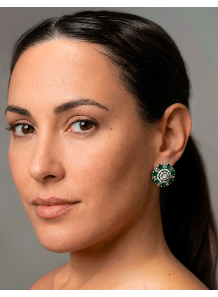 Handcrafted Earrings Rhodium Plated with Green...