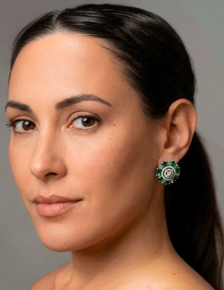 Handcrafted Earrings Rhodium Plated with Green Semiprecious Stones