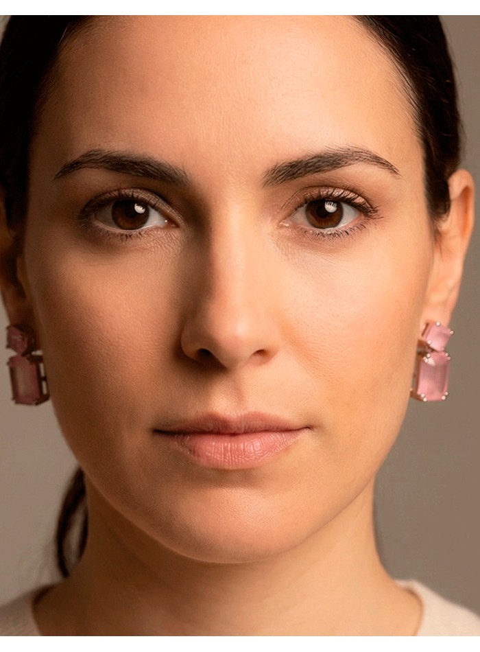 Pendientes Artesanales Rodiados con Piedras Semipreciosas Rosas