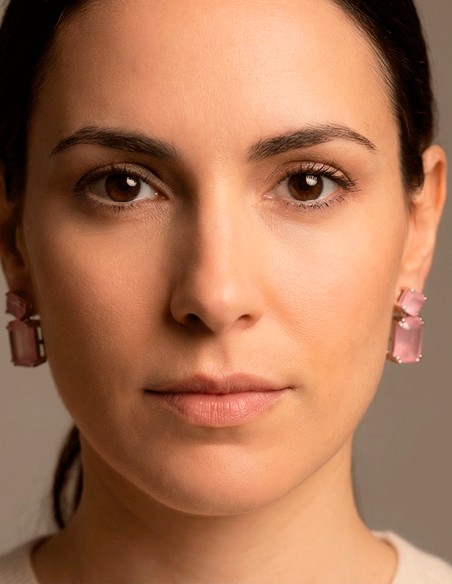 Handmade Earrings Rhodium Plated with Semiprecious Pink Stones