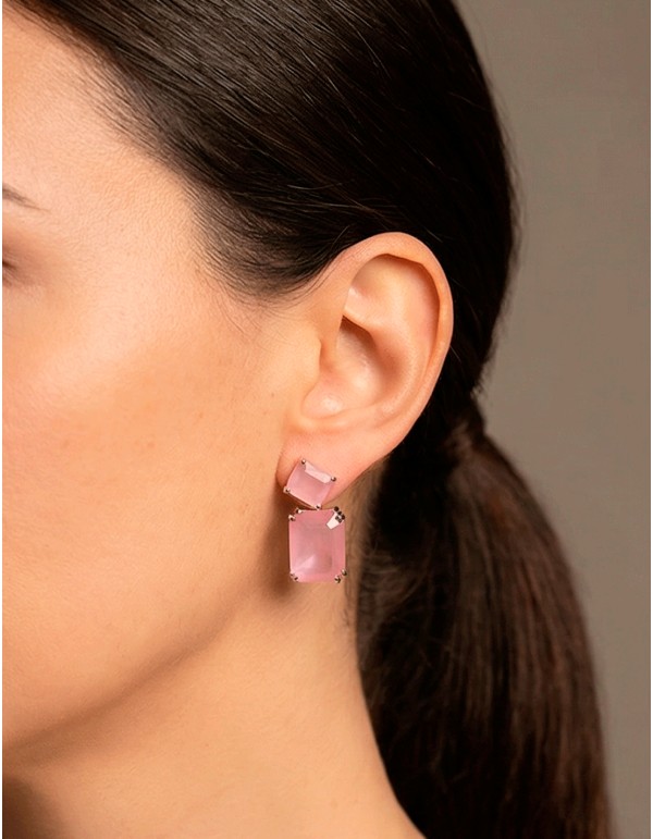 Pendientes Artesanales Rodiados con Piedras Semipreciosas Rosas 2