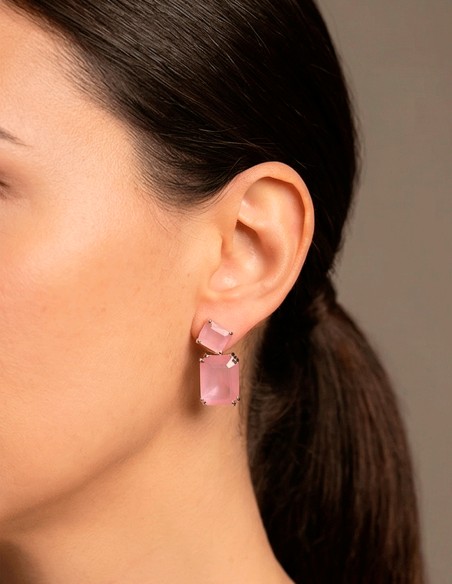 Handmade Earrings Rhodium Plated with Semiprecious Pink Stones
