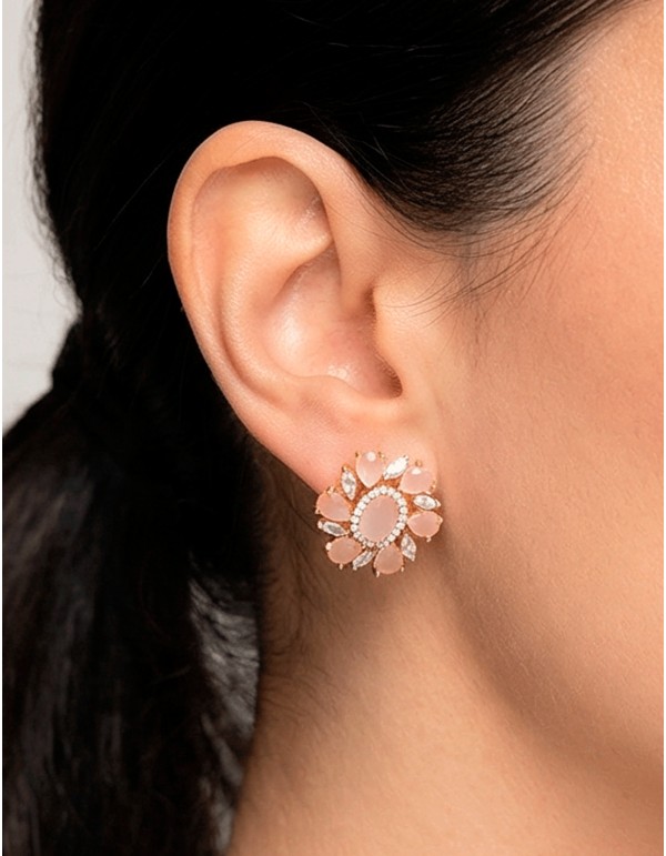 Pendientes Artesanales con Baño de Oro y Piedras Naturales Rosas 2