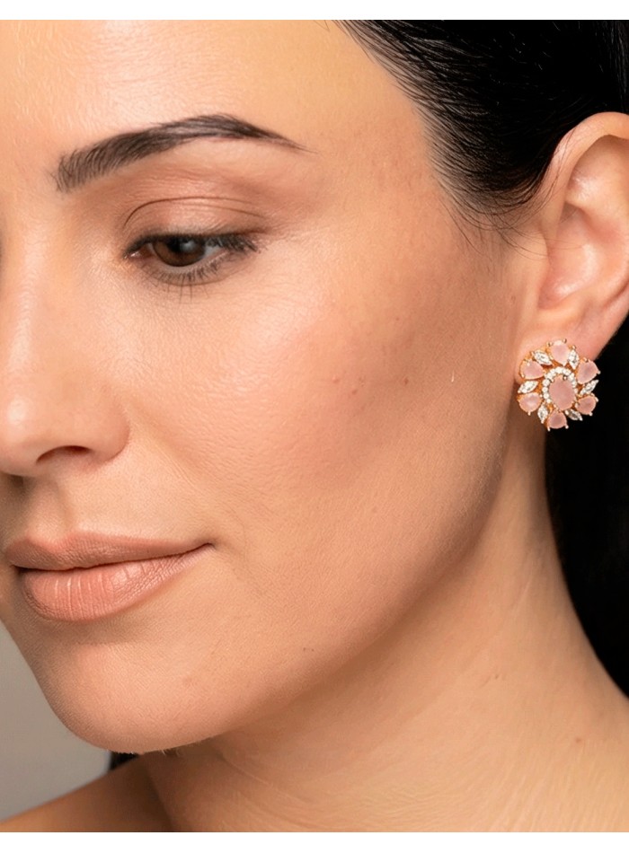 Pendientes Artesanales con Baño de Oro y Piedras Naturales Rosas