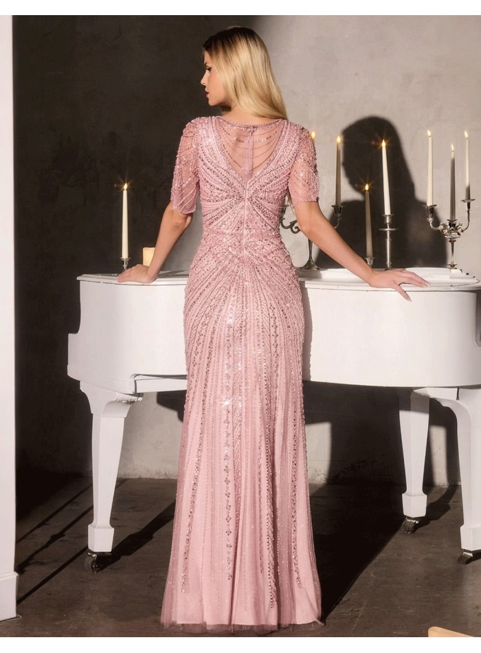 Robe d'invité longue à manches courtes avec strass