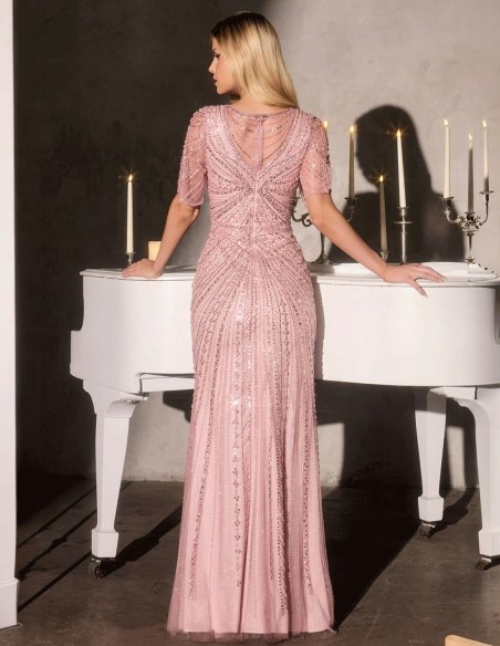 Robe d'invité longue à manches courtes avec strass