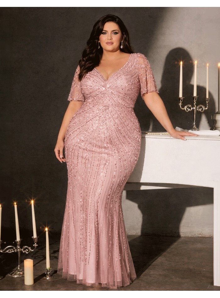 Long guest dress with short sleeves with...