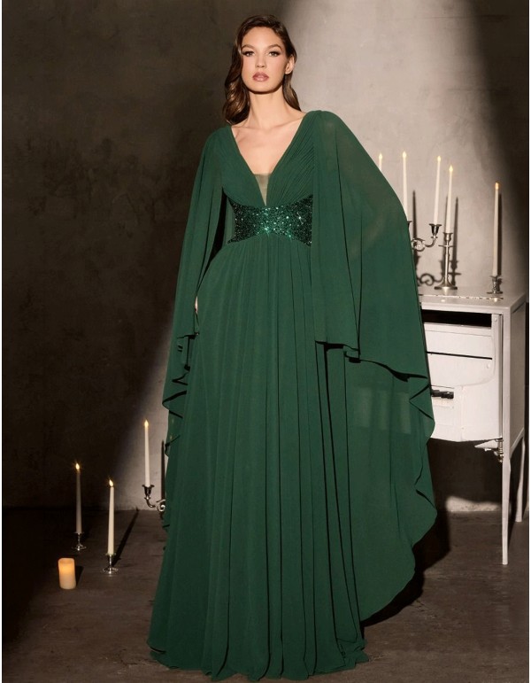 Robe d'invité longue et fluide en mousseline de soie avec...